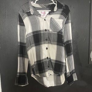 Justice Black and White Plaid Button Down Shirt